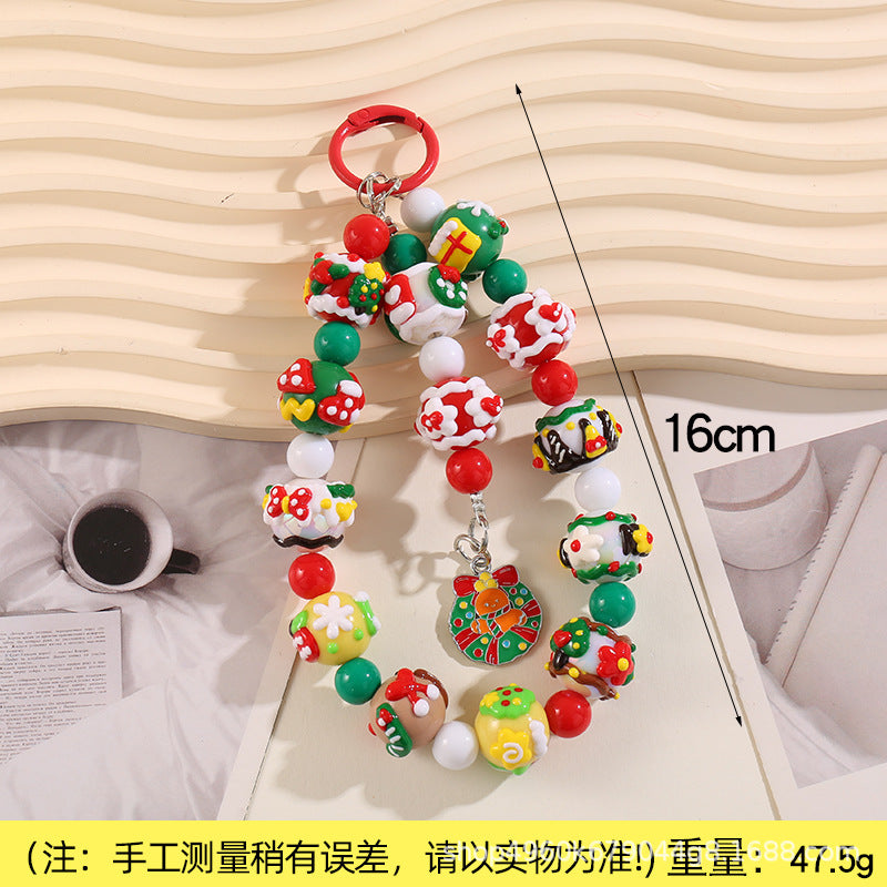 Wholesale Acrylic Beaded Keychain Christmas Santa Elk Cartoon Charm For Bag Car Key Decorative