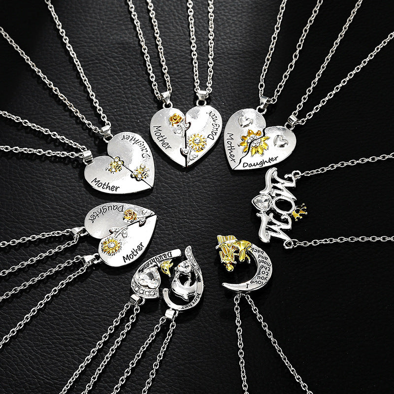 Wholesale Mother and daughter moon heart shape clavicle necklace