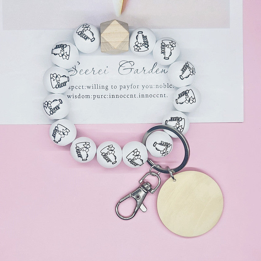 Wholesale MAMA Alphabet Wooden Bead Bracelet Keychain