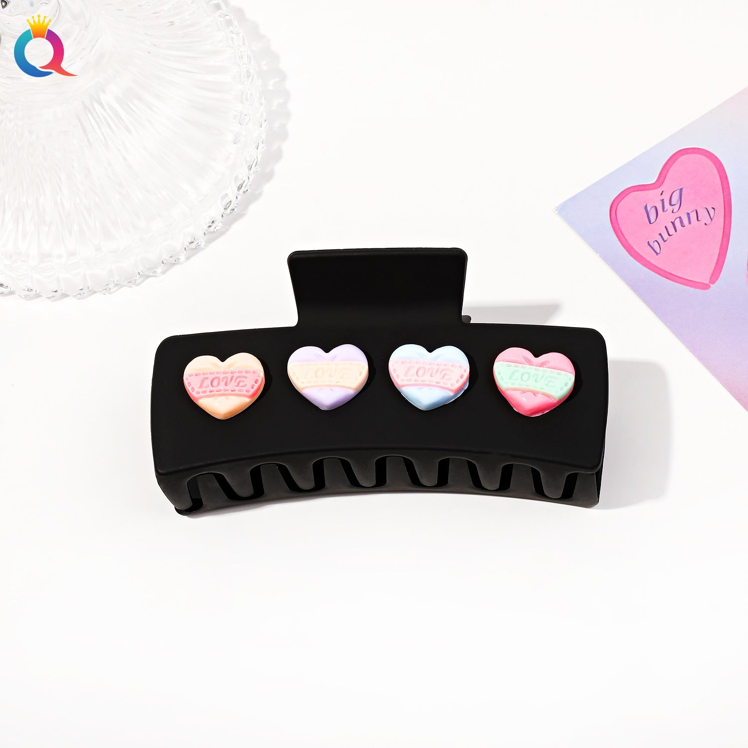 Wholesale Qiyue Valentine's Day headband pink love hairpin fabric wide-brimmed grip shark clip