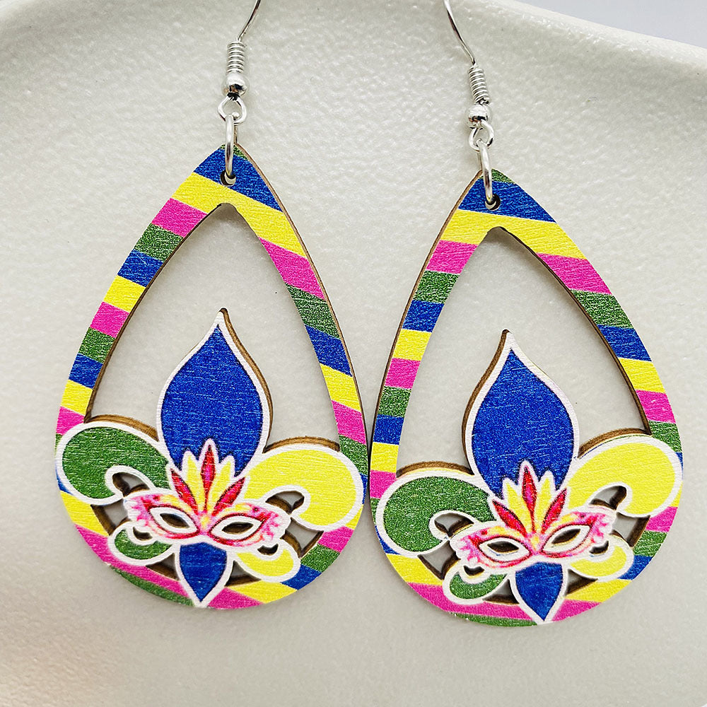 Wholesale Mardi Gras Colored Wood Earrings
