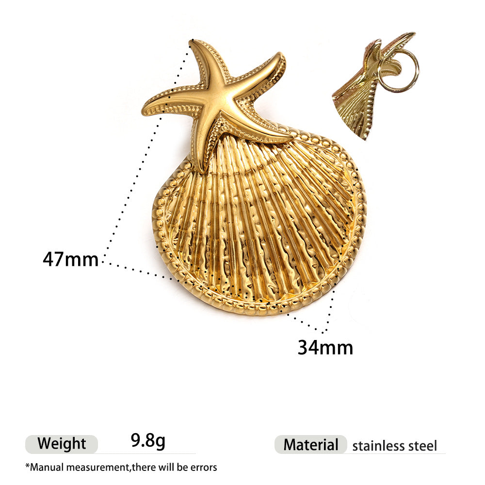 Wholesale Tyna European and American Light Luxury 18K Gold Stainless Steel Conch Sea Star Sun Thick Rope Necklace All-match Cross-border Trendy Jewelry
