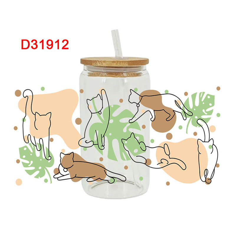 Wholesale Cute cat dog bow 16oz Cup UV DTF Wraps