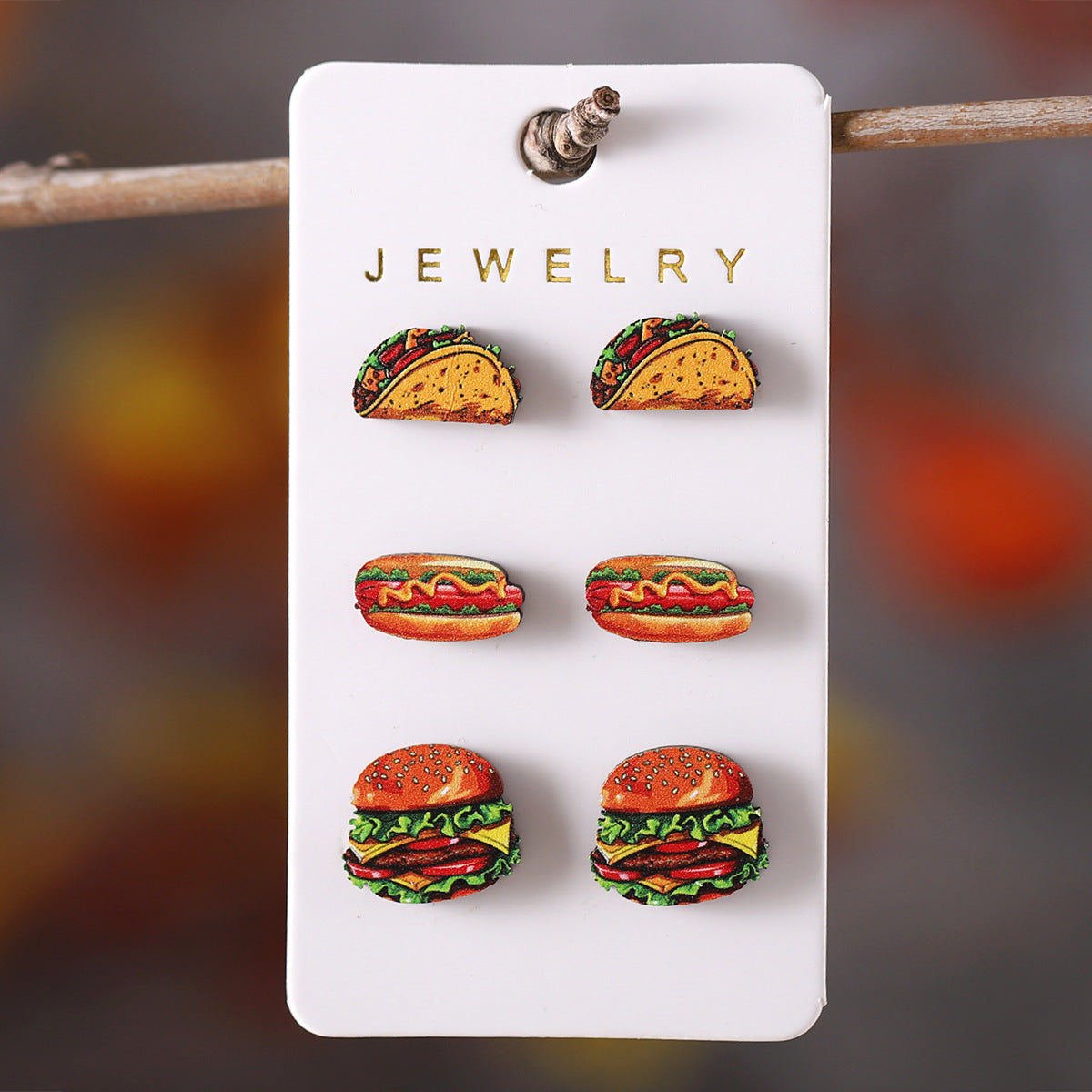 Wholesale Hamburger Hot Dog Chicken Leg Popcorn Food Wooden Earrings