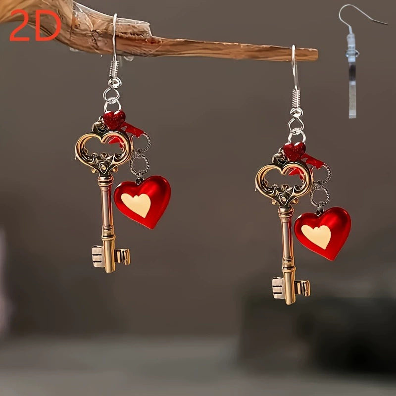 Wholesale Valentine' s Day Red Key Acrylic Earrings