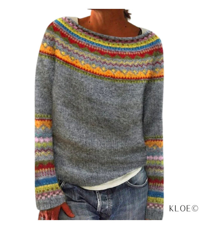 Wholesale sweater women's round neck color matching loose fashion pullover sweater