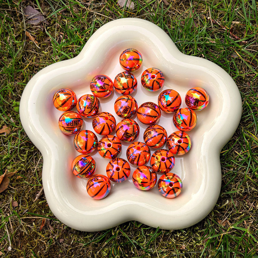Wholesale 20pcs UV Plated Basketball with Letters Acrylic  Beads