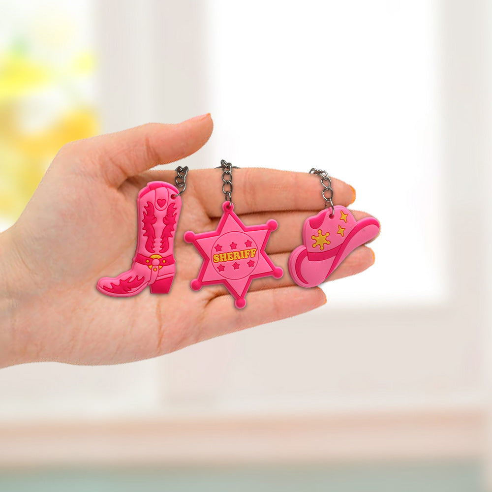 Wholesale Random 20pcs Cartoon Pink Western Denim PVC Keychain