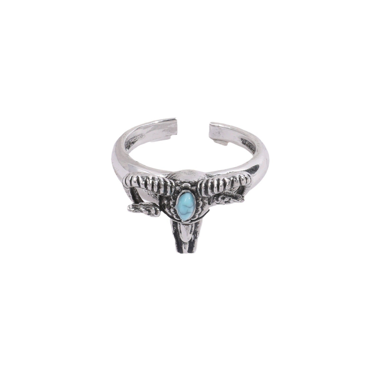 Wholesale Personalized Western style blue turquoise alloy sheep head ring