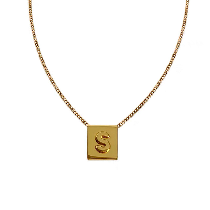 Wholesale Titanium Steel 26 English Letters Gold Square Letter Necklace