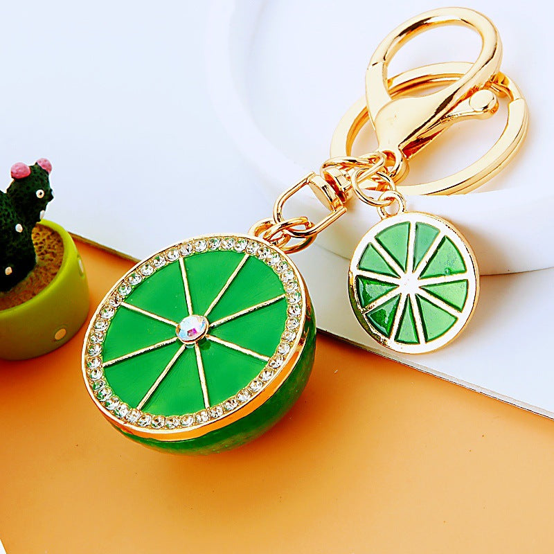 Wholesale Rhinestone Lemon Design Car Keychain Bag Charm Trendy Gift Accessory