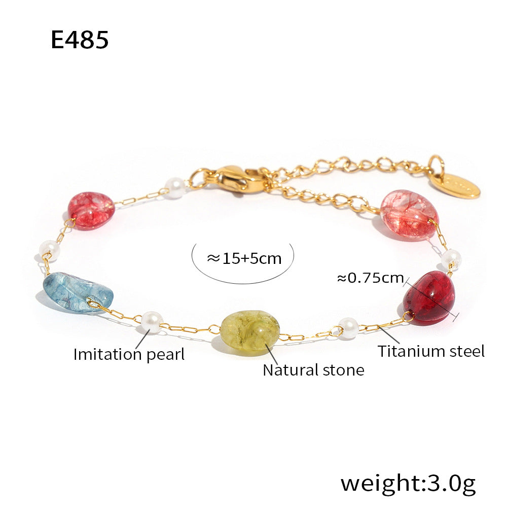 Wholesale Fashion Personality Titanium Steel Gold-plated Natural Stone Hand-beaded Simple Necklaces