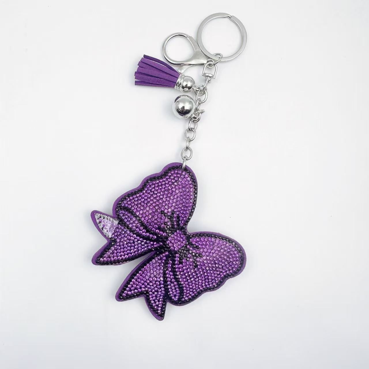 Wholesale 6pcs crystal rhinestone bow keychain