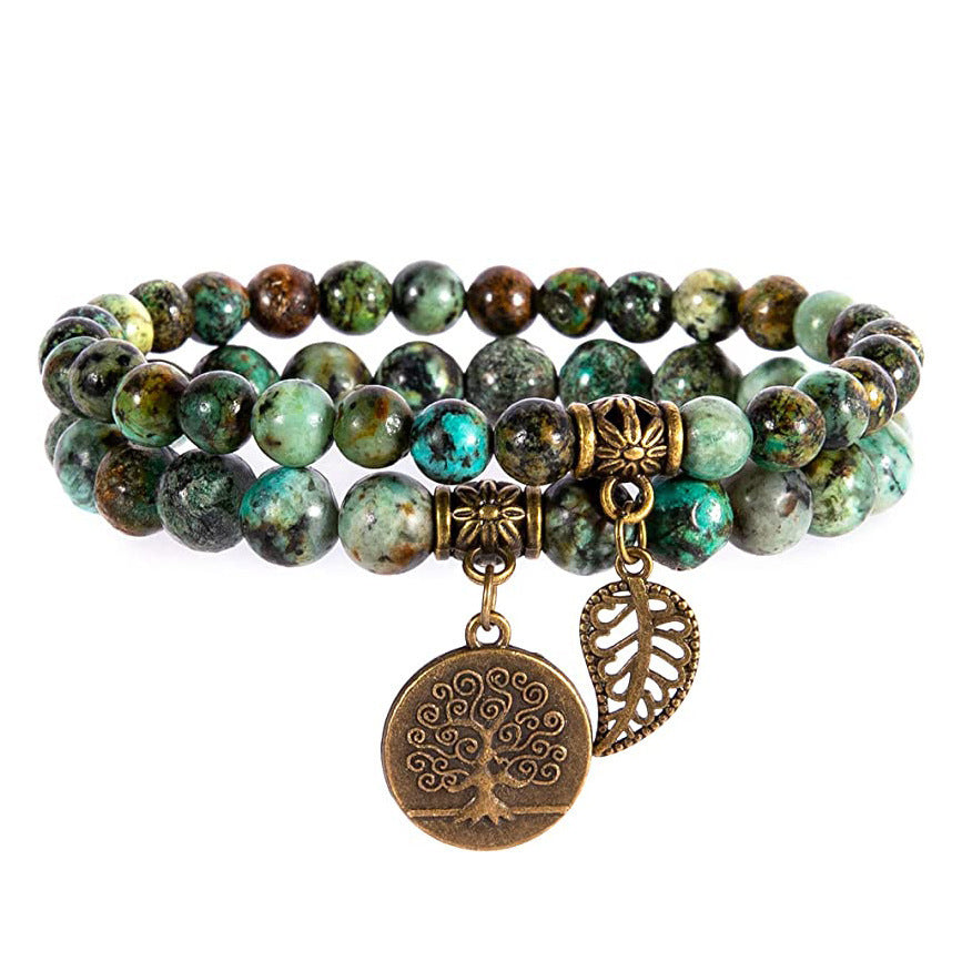 Wholesale Tree Of Life Leaf Pendant Bracelet Set Colorful Stone Beaded Jewelry For Everyday Wear Boutique Resale