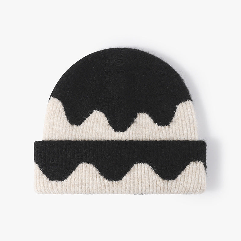 Wholesale Wavy Color Block Women's Large Head Size Wool Beanie