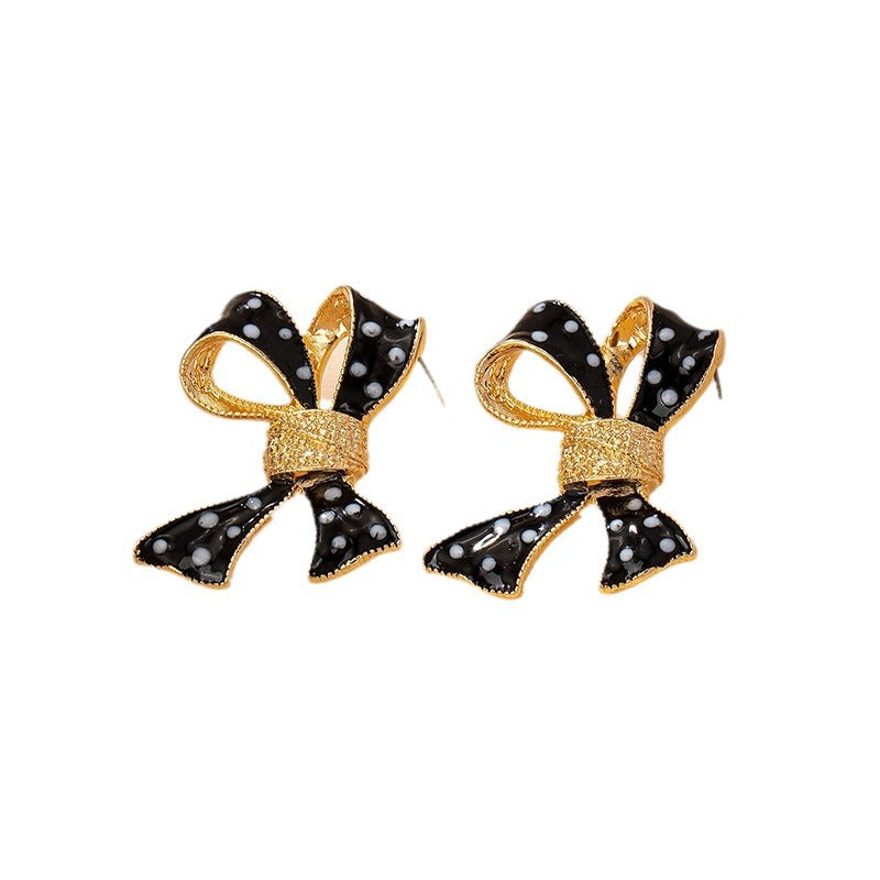 Wholesale Bow Earrings Oil Dripping Spots Zinc Alloy Earrings