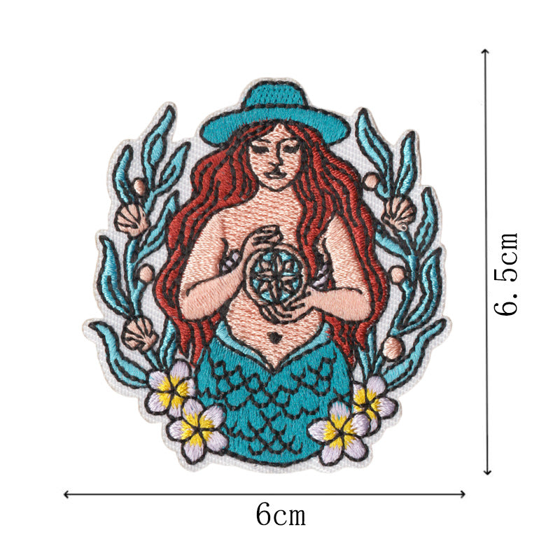 Wholesale West Coast Retro Mermaid Adhesive Embroidered Patches Guitar Cactus Nautical Design For Coat Repair Chic Craft Supply Boutique Resale