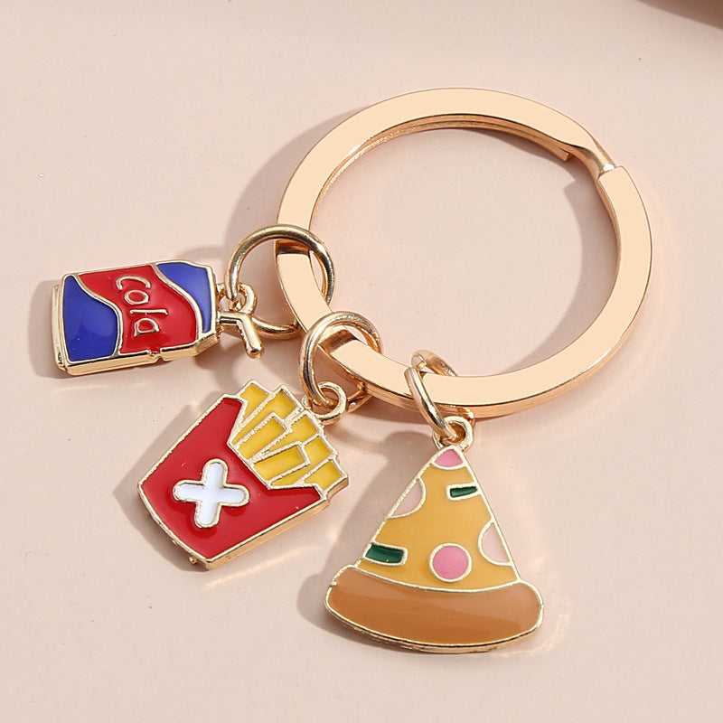 Wholesale Metal Cake French Fries Pizza Ice Cream Donut Hamburger Keychain