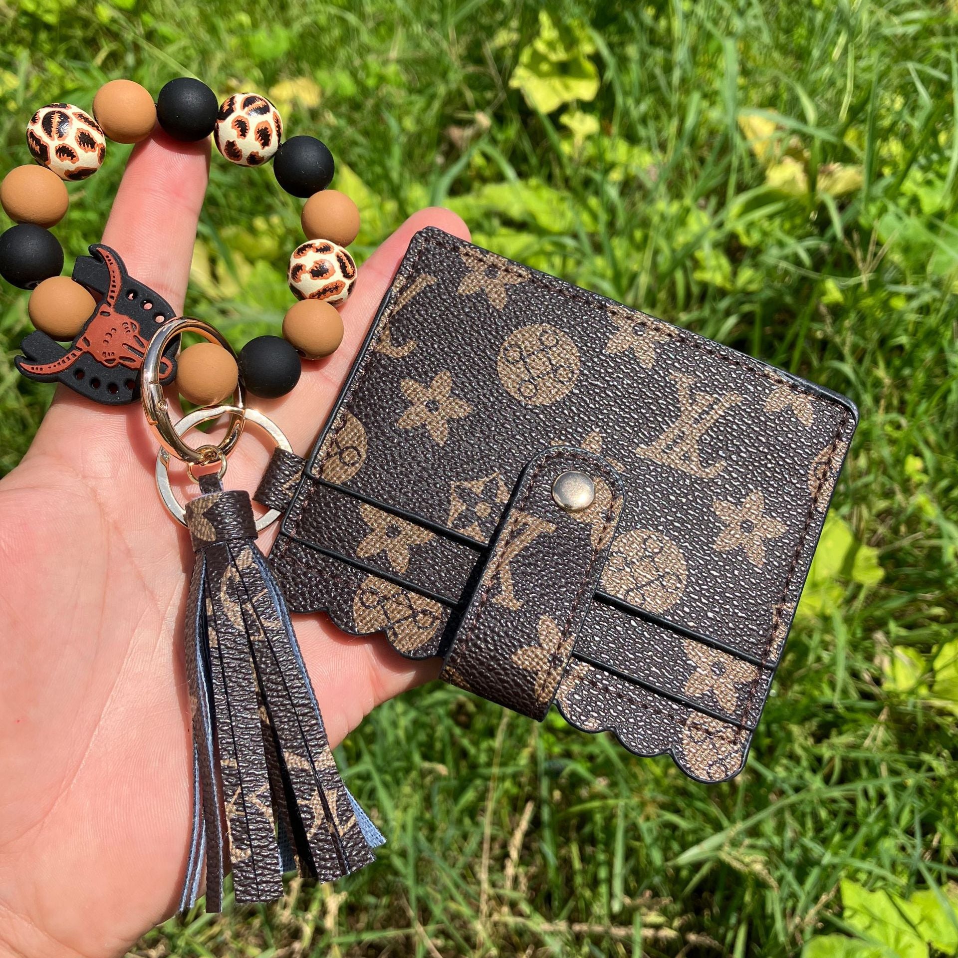 Wholesale Printed PU Leather Coin Purse Wrist Keychain