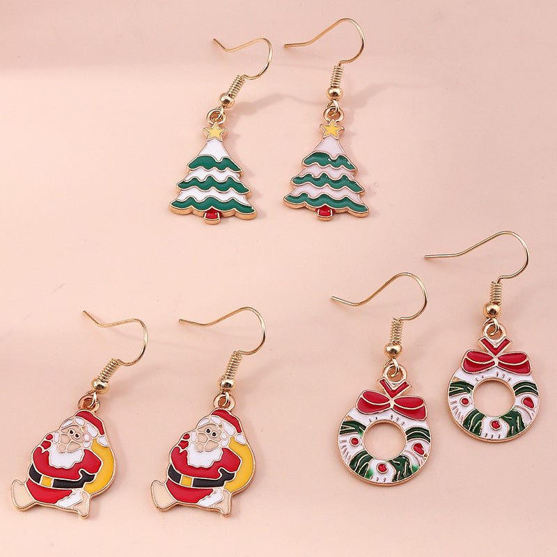 Wholesale Christmas Elk Santa Claus Snowman Christmas Tree Alloy Earrings Set