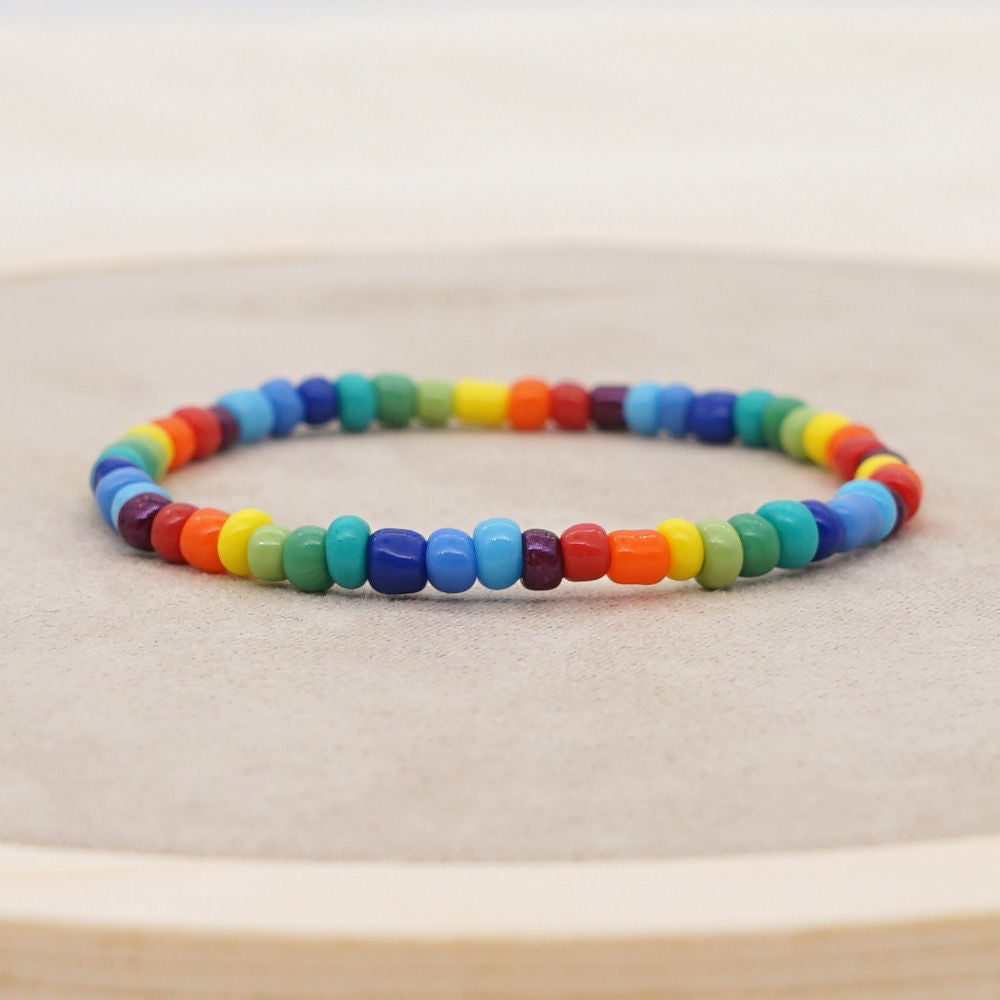 Wholesale Rainbow Glass Rice Beads Clear Beads Gradient Color Bracelet