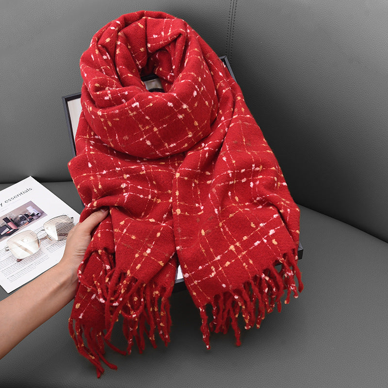 Wholesale High-grade Imitation Cashmere Dotted Tassel Autumn and Winter Plus Velvet Thick Warm Neck Scarf