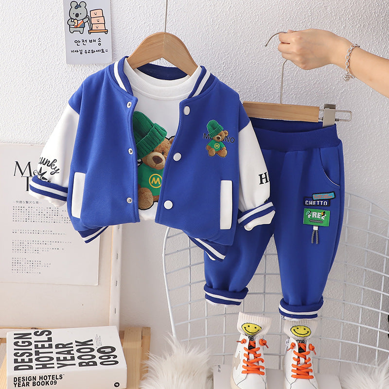 Wholesale of Spring and Autumn Children's Cotton Handsome Hoodies and Sportswear Sets