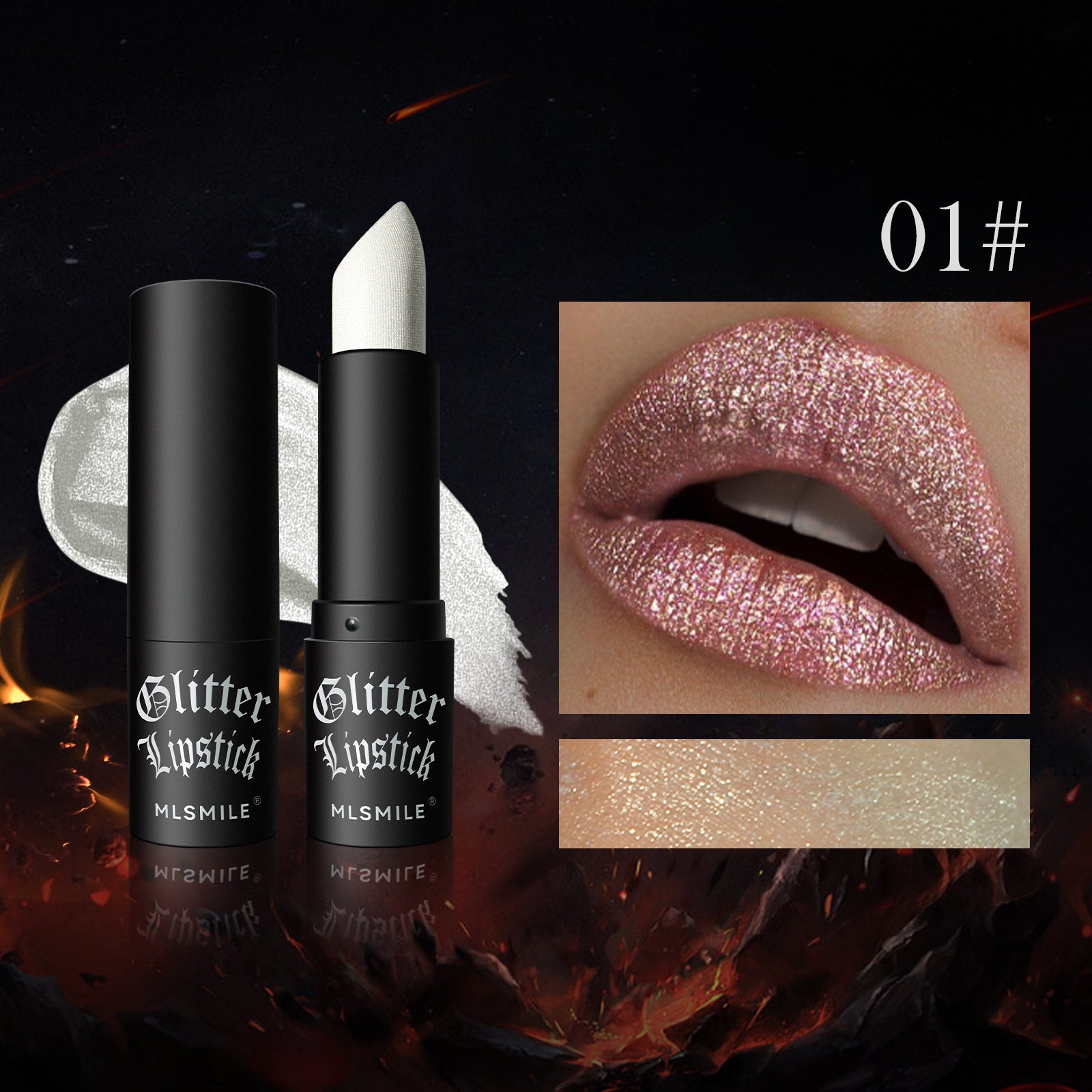 Wholesale MLSMILE Non-stick Glass Matte Lipstick Flash Diamond Lipstick Halloween Dark Vampire Makeup