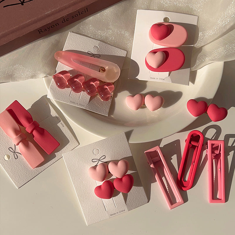 Wholesale Pink Sweet and Cute Card Girl Heart Duck Mouth Resin Hair Clips
