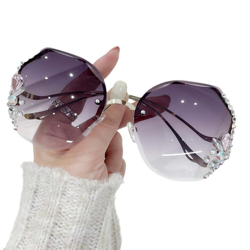 Wholesale Diamond-studded sunglasses UV protection large face glasses