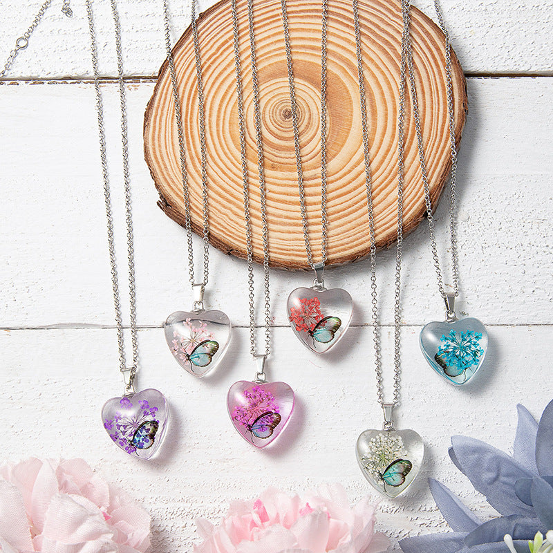 Wholesale Colorful Eternal Flower Butterfly heart necklace
