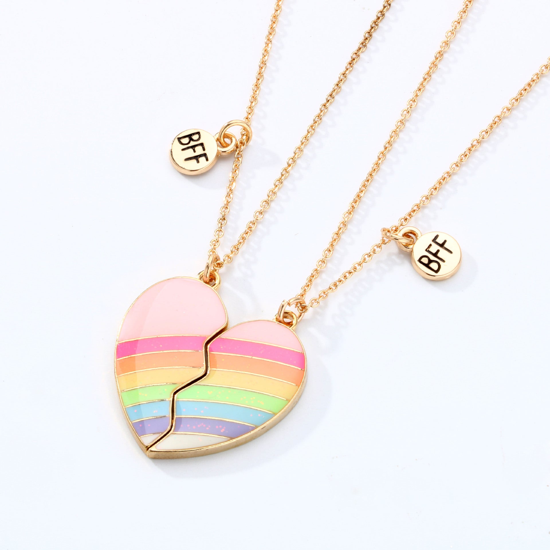 Wholesale Magnet Stone Heart Rainbow Alloy Drip Oil Necklaces