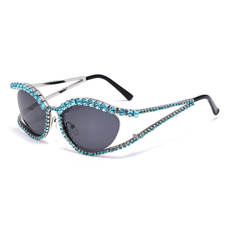 Wholesale Cat's Eye Diamond-studded Colored Diamond Sunscreen Sunglasses
