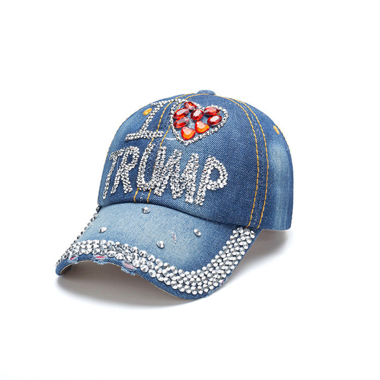 Wholesale New Baseball Cap Flag Denim Diamond-encrusted Election Event Cap Sunshade Sunscreen Cap Tide Cap