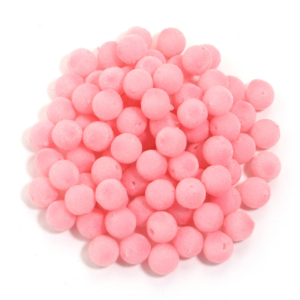 Wholesale  Random 100pcs/pack    Resin Flocking Round Beads Perforated F Cloth F Ball Beads Acrylic Beads