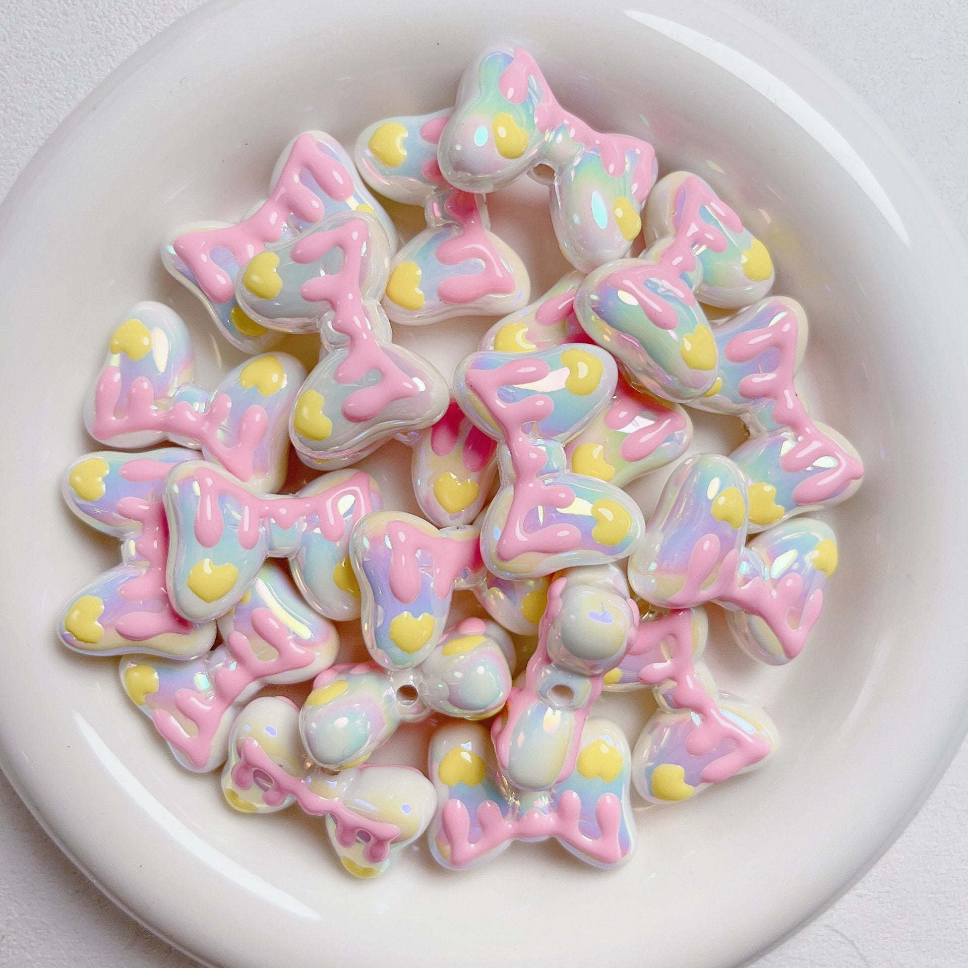 Wholesale Acrylic Hand Painted Bow Love Beads