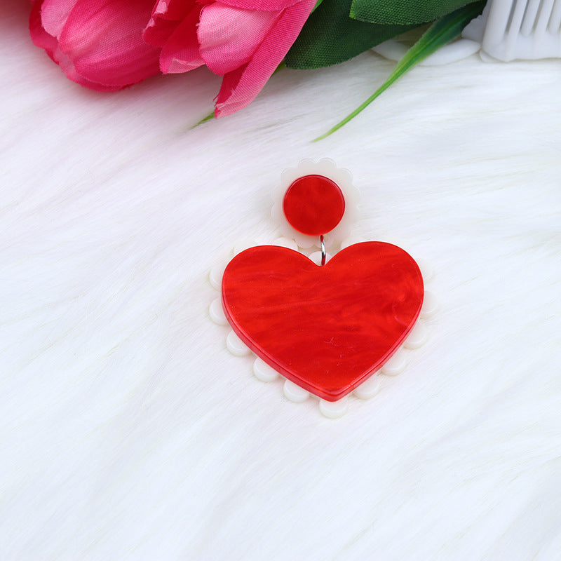 Wholesale Valentine' s Day Earrings Acrylic Splicing Fashionable t Heart Earrings