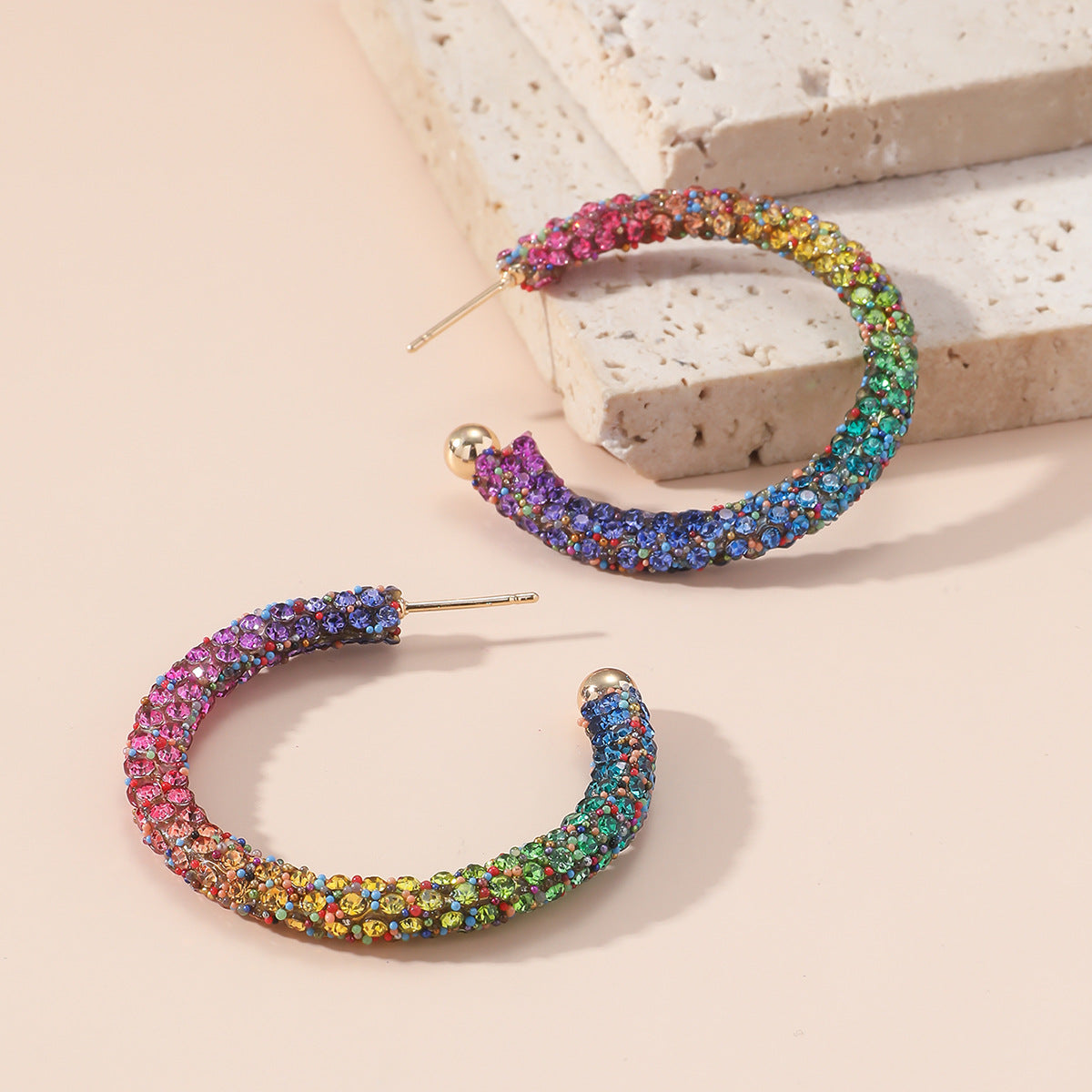 Wholesale Rainbow Colored with Diamonds Blingbling Alloy Earrings