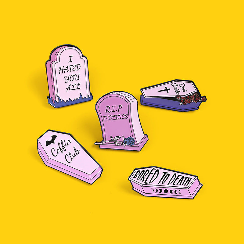Wholesale Gothic Punk Style Pink Coffin Tombstone Brooch