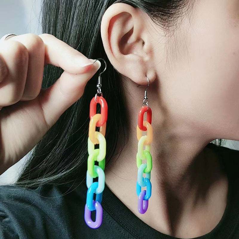 Wholesale 2pairs/pack Rainbow Series Chain Geometric Six-link Love Earrings