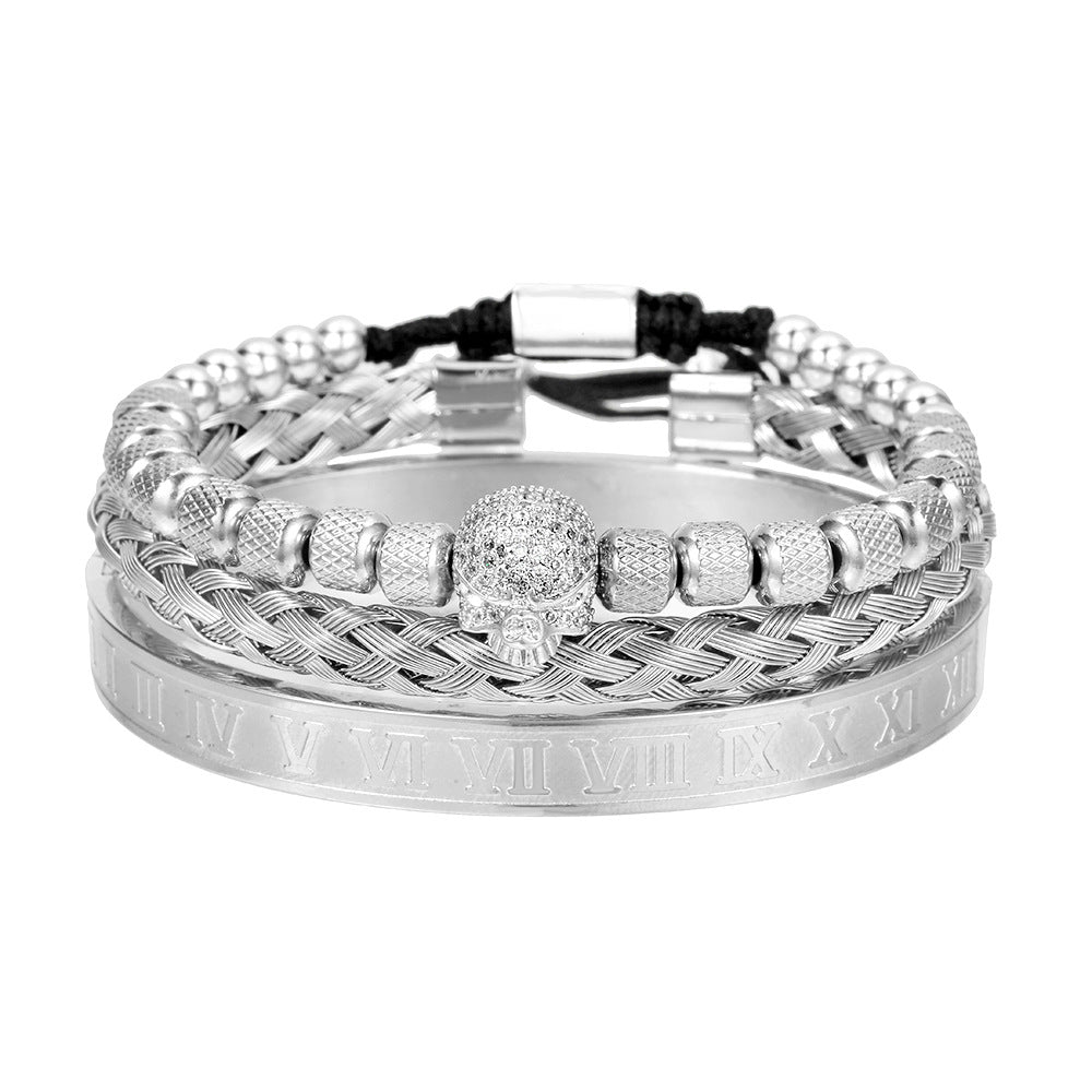 Wholesale Copper Micro-inlaid Zircon Double Leopard Head Black Onyx Woven Bracelet