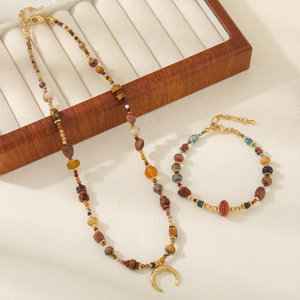 Wholesale Maillard Tiger Eye Stone Beaded Sweater Chain