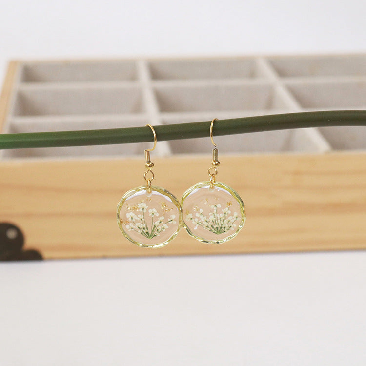 Wholesale new 6pcs/pack resin dried flower irregular round gold earrings creative real flower fashion earrings