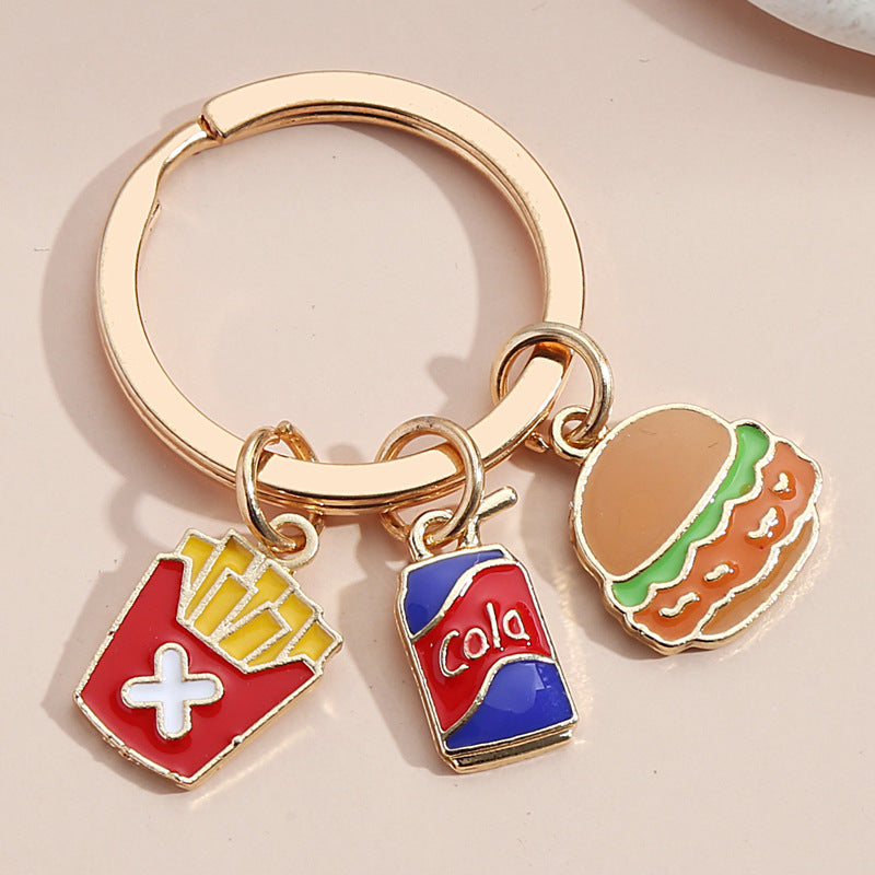 Wholesale Metal Cake French Fries Pizza Ice Cream Donut Hamburger Keychain