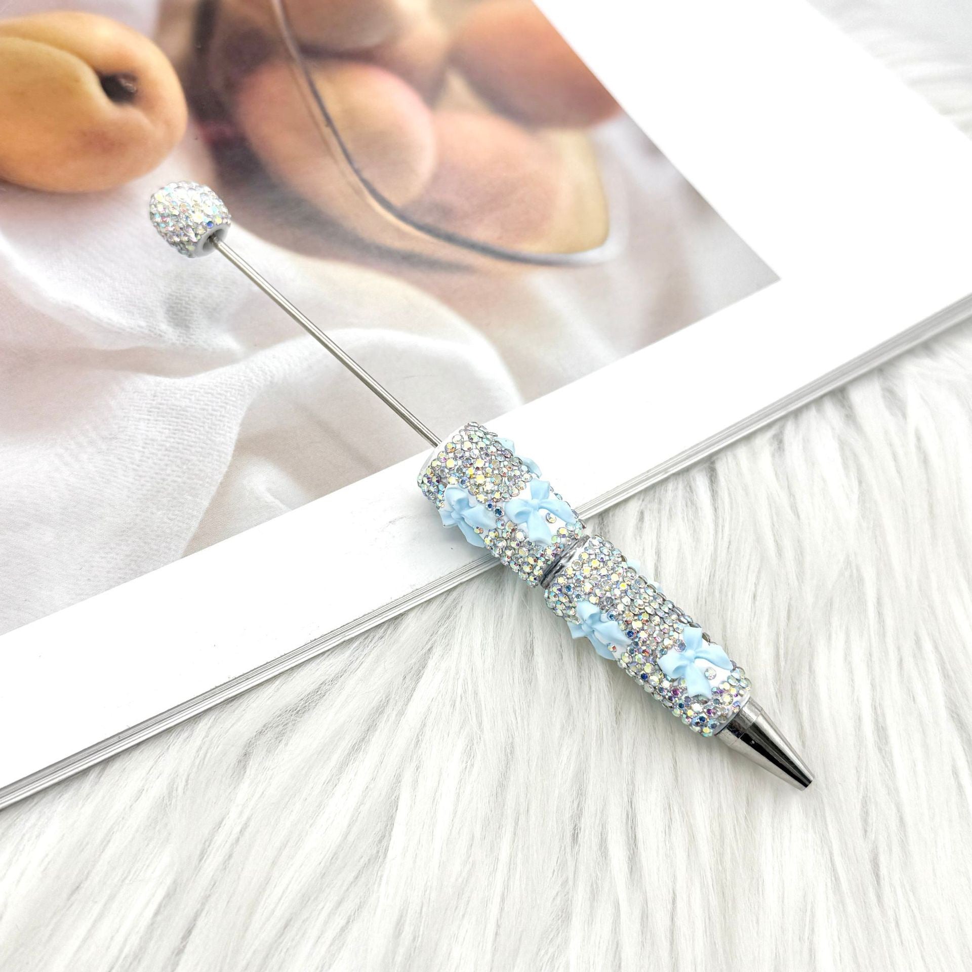 Wholesale 2pcs DIY Bow Full Rhinestone Beaded Pen Valentine' s Day Gift Pen