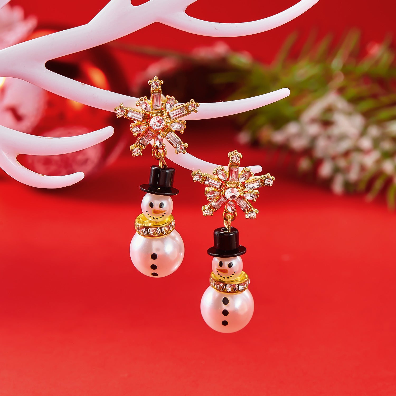 Wholesale Christmas Diamond Snowflake Pearl Hat Snowman Earrings
