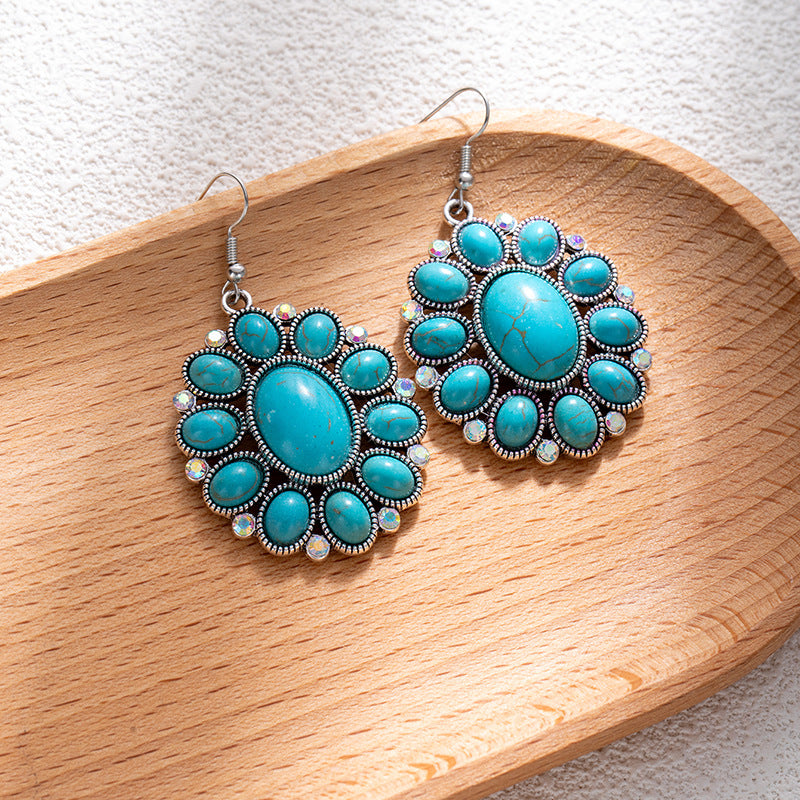 Wholesale Bohemian style turquoise flower earrings