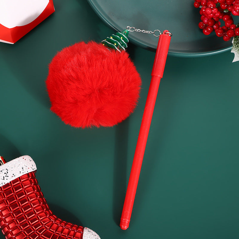 Wholesale Cartoon Christmas Santa Claus Christmas Tree Fur Ball Ballpoint Pen