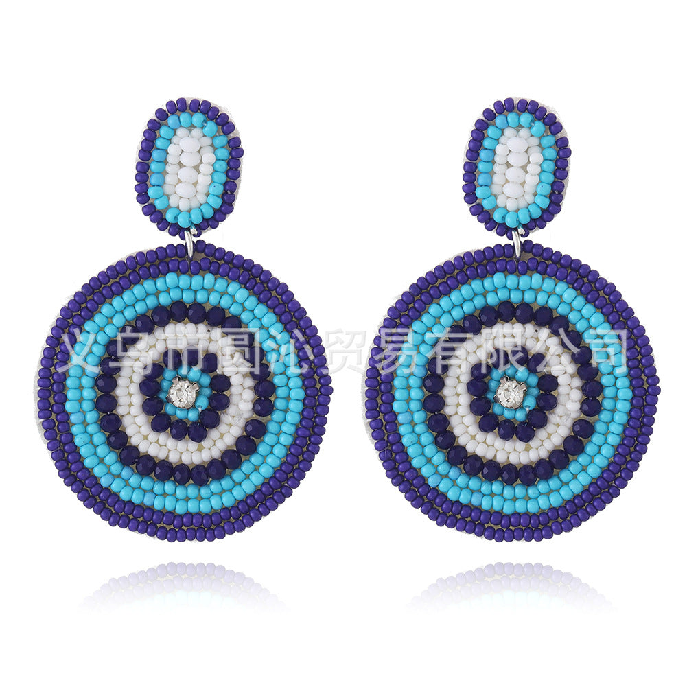 Wholesale Ethnic Style Geometric Disc Fabric Rice Bead Earrings