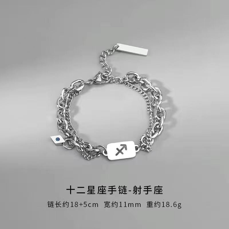 Wholesale Twelve Constellation Necklace  Titanium Steel Color-free Double-layer Chain Bracelet Combination